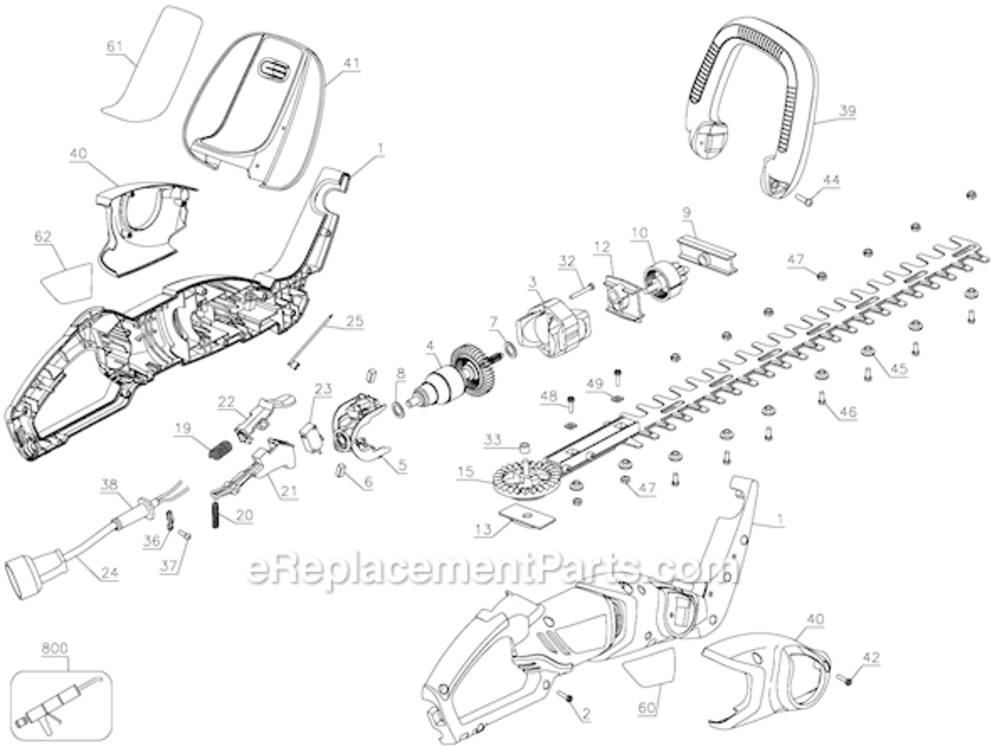 Page A Diagram and Parts List for HH2450 Type 1 Black and Decker Hedge Trimmer